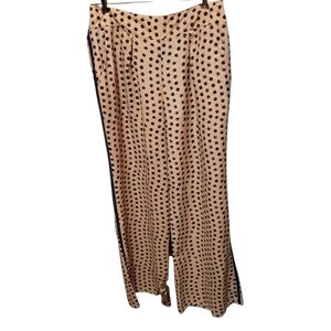 Gianni Bini Peach & Navy Polka Dot Flowy Pants Stretchy Waist Size Large NEW!